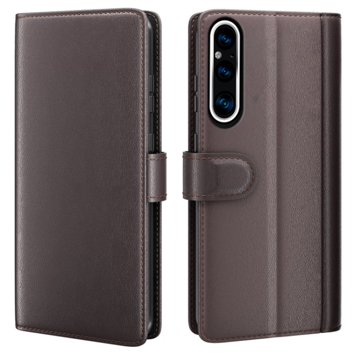 OEM - Sony Xperia 1 V Plånboksfodral Äkta Läder Flip - Brun
