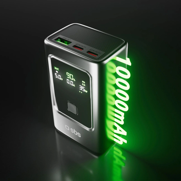 SBS - SBS Powerbank 10000mAh 35W PD med LCD - Grå