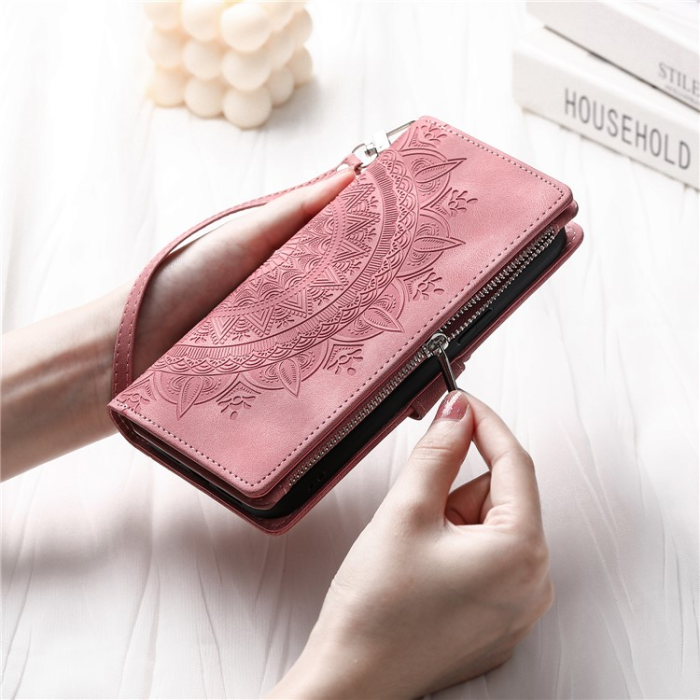 A-One Brand - Galaxy A34 5G Plånboksfodral Mandala Flower Imprinted - Rosa