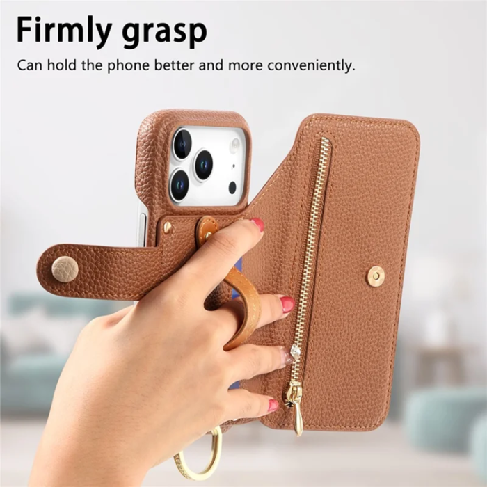 A-One Brand - iPhone 17 Pro Plånboksfodral RFID Blocking Zipper - Brun