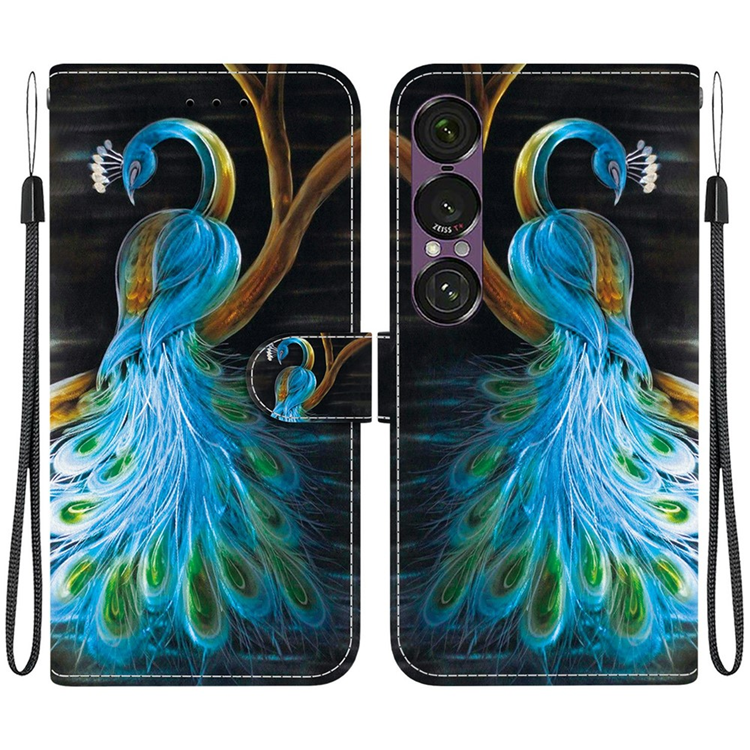 Sony Xperia 1 VII Plånboksfodral med Lanyard Printing - Peacock | 2353 | AlltMobil