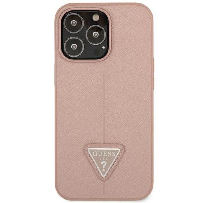 Guess - GUESS iPhone 14 Pro Skal Saffiano Triangle Logo - Rosa