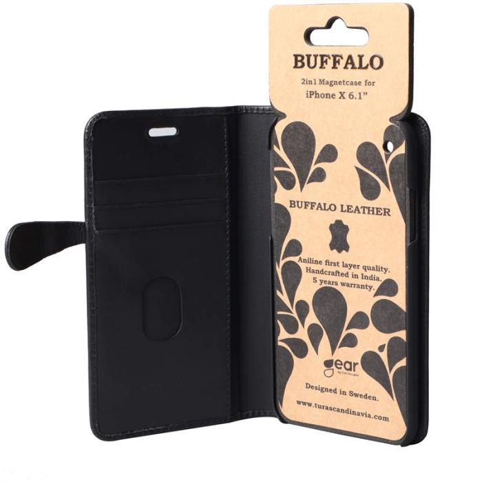 BUFFALO - BUFFALO äkta läder Plånboksfodral iPhone XR - Svart