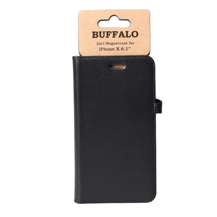 BUFFALO - BUFFALO äkta läder Plånboksfodral iPhone XR - Svart