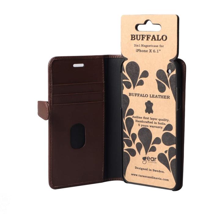 BUFFALO - BUFFALO äkta läder Plånboksfodral iPhone XR - Brun