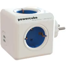 UTGATT - Allocacoc PowerCube grenuttag med 4xCEE 7/4-uttag 2xUSB - Vit/Blå