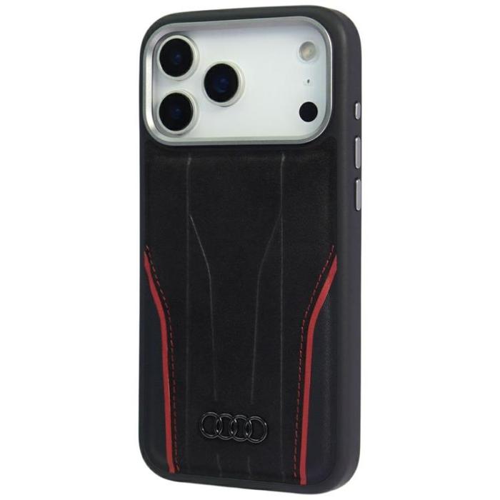 Audi - Audi iPhone 17 Pro Max Mobilskal MagSafe Äkta läder R8 - Svart-Röd