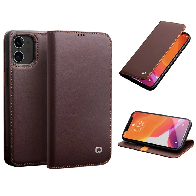 QIALINO iPhone 12 Pro Plånboksfodral Äkta läder - Brun | 2353 | AlltMobil