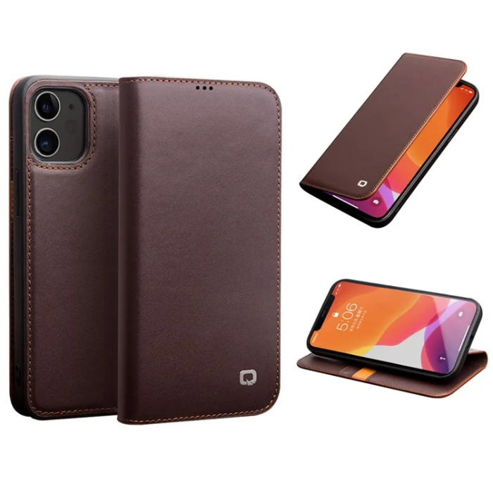 QIALINO - Qialino iPhone 12 Pro Plånboksfodral Äkta läder - Brun