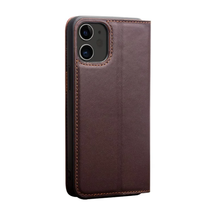 QIALINO - Qialino iPhone 12 Pro Plånboksfodral Äkta läder - Brun