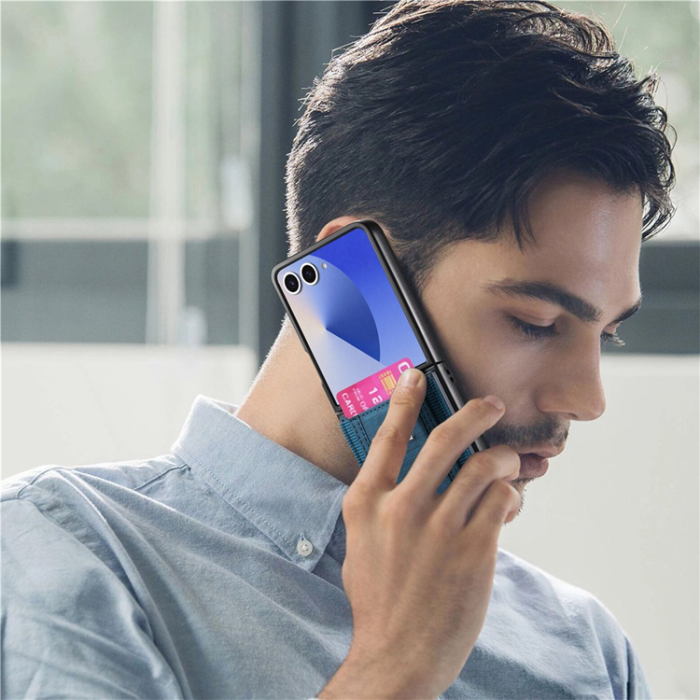 A-One Brand - Galaxy Z Flip 7 Mobilskal Kickstand Retro Korthållare - Blå