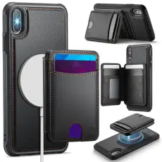 OEM - JEEHOOD iPhone X/XS Mobilskal KonstL&auml;der MagSafe med Kortfack - Svart