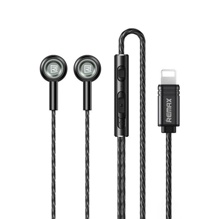 UTGATT1 - Remax Trådbundna In-Ear-Hörlurar I Metall Med 1.2 M Lightning - Svart