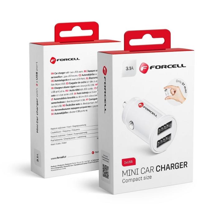 UTGATT1 - Billaddare Forcell Mini 2xUSB 3.1A Vit CC-SJ02