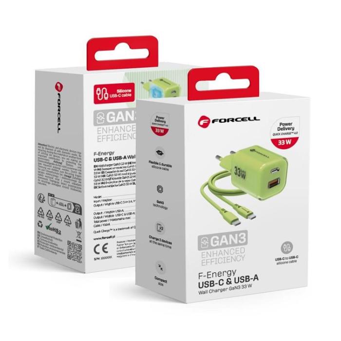 Forcell - Forcell Snabbladdare USB-C/USB-A 33W USB-C Kabel GaN III PD QC