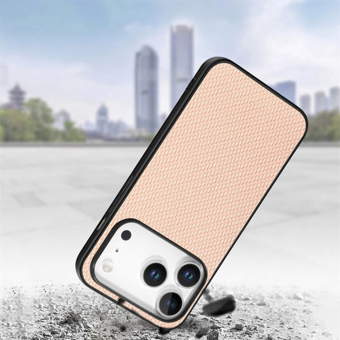 A-One Brand - iPhone 17 Pro Max Mobilskal Carbon Fiber PU Läder - Aprikos