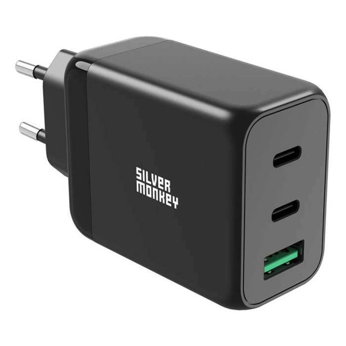 Silver Monkey - Silver Monkey GaN 65W Väggladdare 2x USB-C PD 1x USB-A QC 3.0