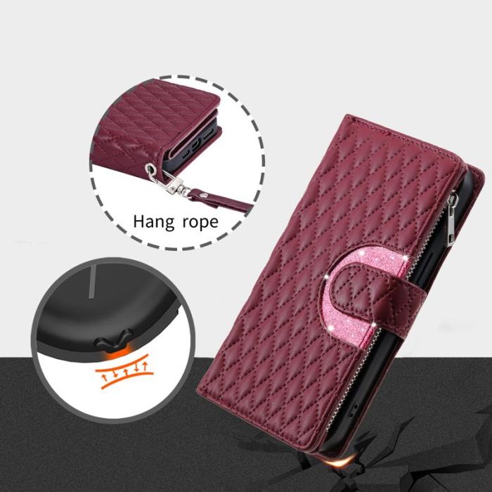 OEM - Mobilskal till Samsung Galaxy S26/S26 Pro Dragkedja Glitter Konstläder Vinröd