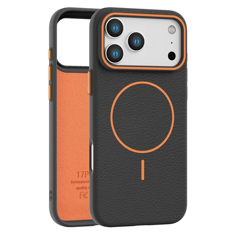 Mobilskal till iPhone 17 Pro Magsafe Litchi Pattern - Svart/Orange | 2353 | AlltMobil