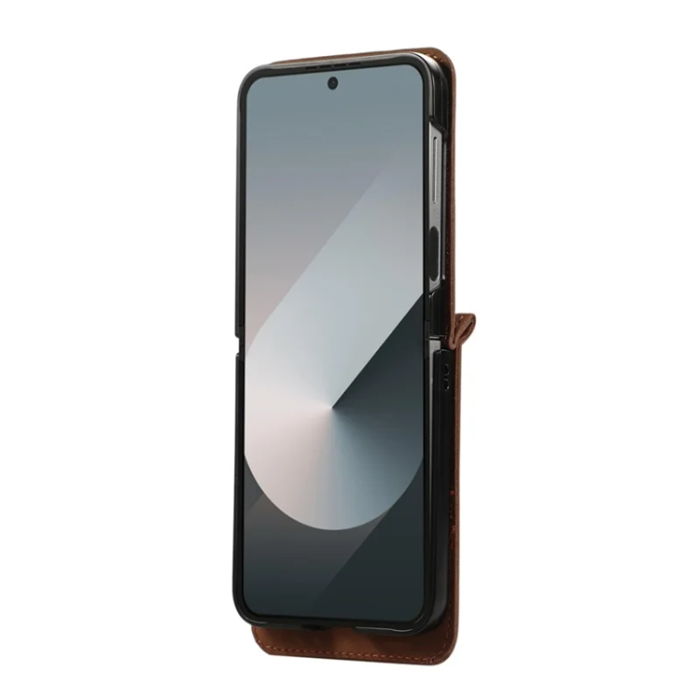 A-One Brand - Galaxy Z Flip7 Plånboksfodral Kickstand med Axelrem - Brun