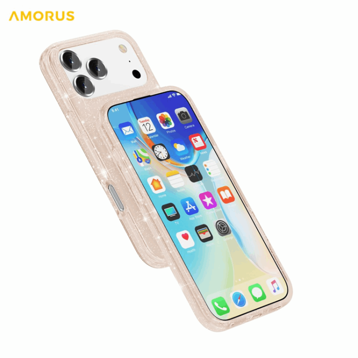 AMORUS - AMORUS Mobilskal till iPhone 17 Pro Max Magsafe Glitter Powder PC + TPU - Guld