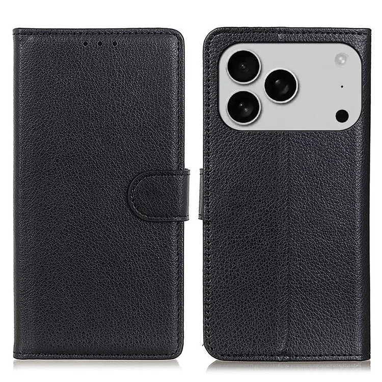 iPhone 17 Pro Plånboksfodral Litchi Texture - Svart | 2353 | AlltMobil