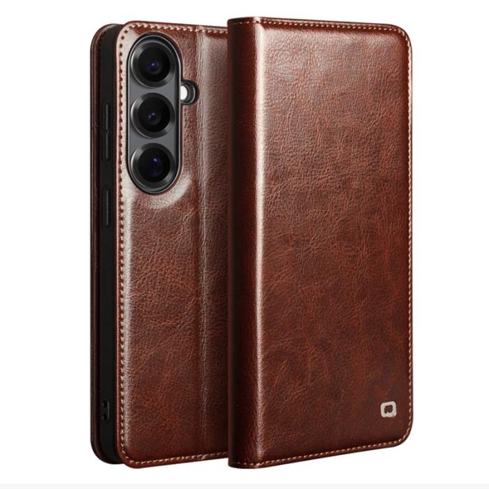 QIALINO - Qialino Plånboksfodral för Samsung Galaxy S26 Plus Äkta läder Kortfack - Brun