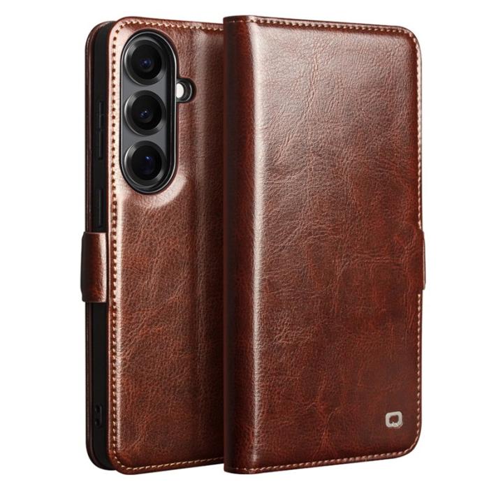 QIALINO - Qialino Mobilfodral för Samsung Galaxy S26 Plus Äkta läder Kortfack - Brun