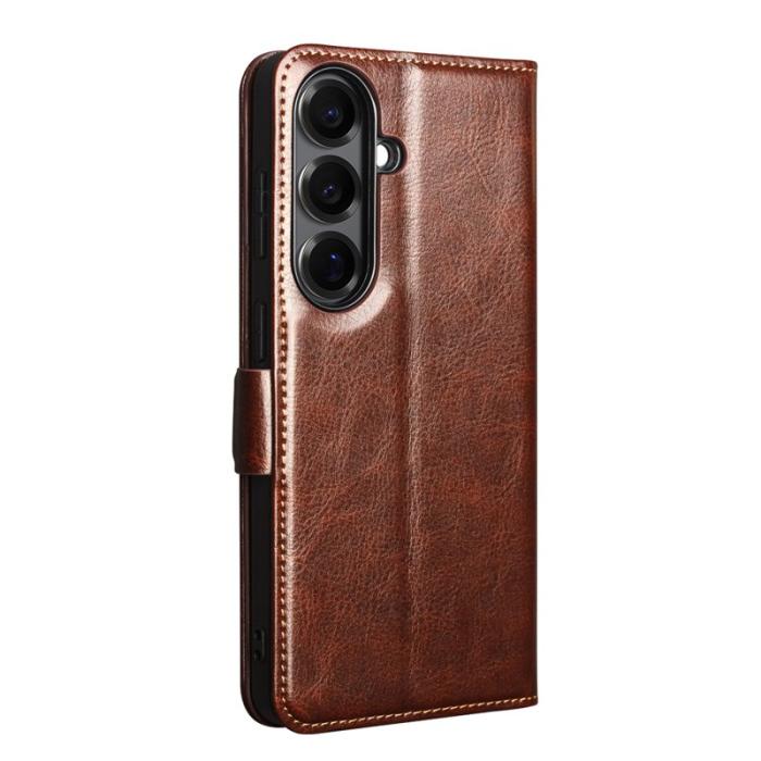 QIALINO - Qialino Mobilfodral för Samsung Galaxy S26 Plus Äkta läder Kortfack - Brun