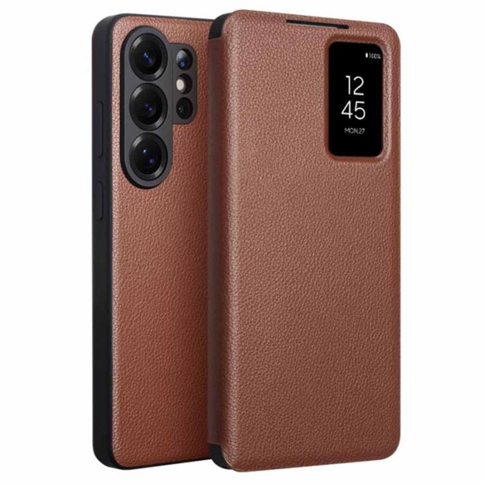 QIALINO - Qialino Mobilfodral för Samsung Galaxy S26 Ultra Äkta läder Flip - Brun