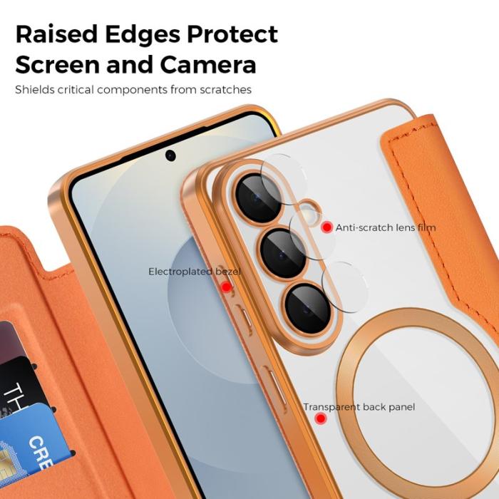 OEM - Mobilskal för Samsung Galaxy S26 Magnetiskt Konstläder RFID - Orange