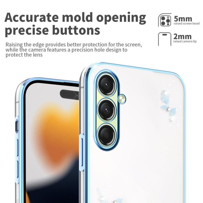 KADEM - KADEM Mobilskal till Samsung Galaxy S26 / S26 Pro Blommor Rhinsten TPU - Blå