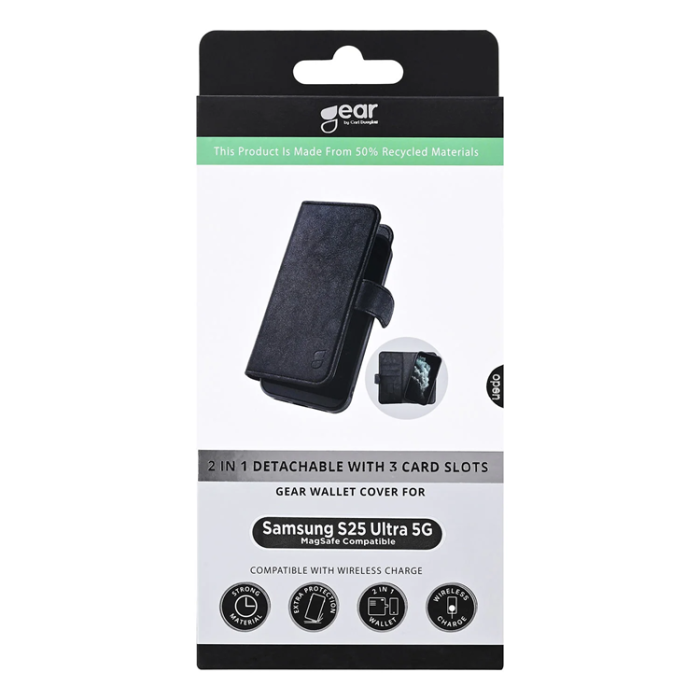 GEAR - Gear Galaxy S25 Ultra Plånboksfodral 3 Kortfack 2in1 - Svart