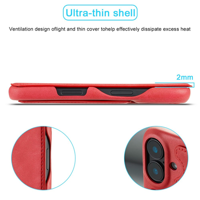 LC.imeeke - LC.IMEEKE iPhone 17 Fodral Card Holder Äkta läder - Röd