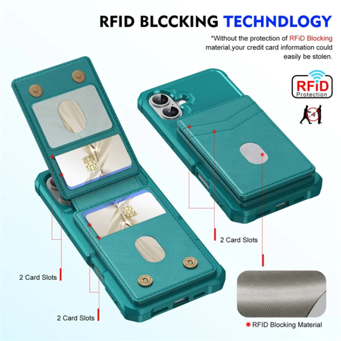 A-One Brand - iPhone 17 Mobilskal Magsafe Korthållare Detachable - Grön