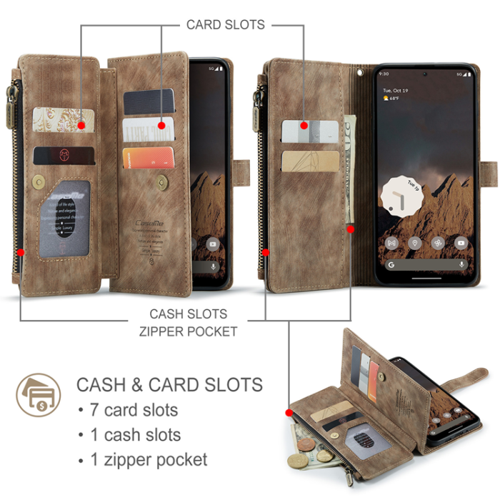 Caseme - CASEME Google Pixel 10 Pro/10 Plånboksfodral Zipper C30 - Brun