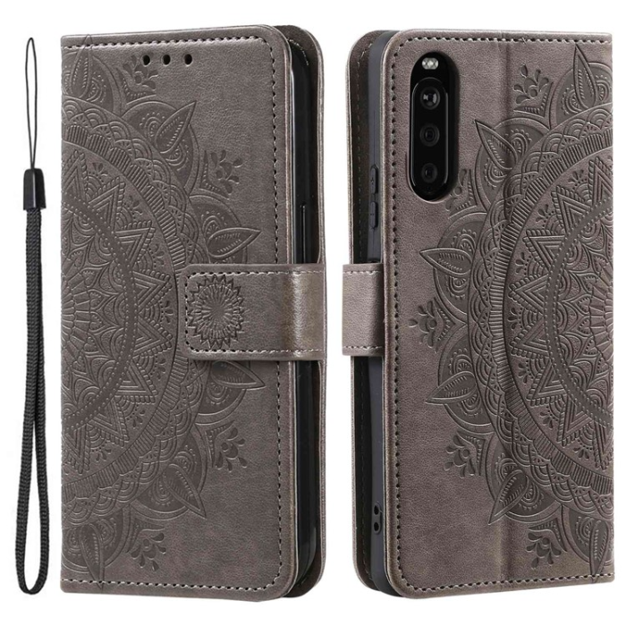 A-One Brand - Sony Xperia 10 V Plånboksfodral Imprinted Mandala Flower - Grå