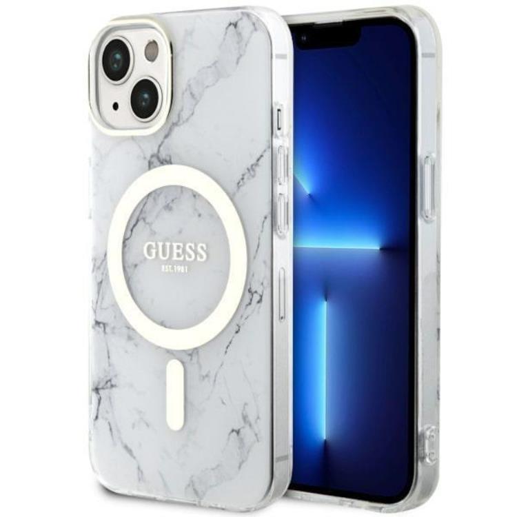 Guess Mobilskal till iPhone 14 Plus MagSafe Marble - Vit | 2353 | AlltMobil