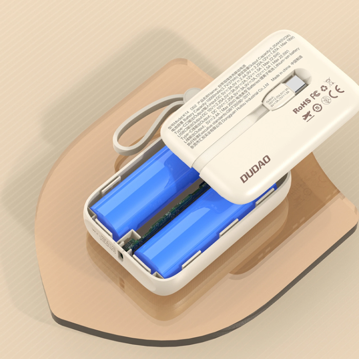 Dudao - Dudao Powerbank K14 10000mAh med USB-C /Lightning Kabel - Beige