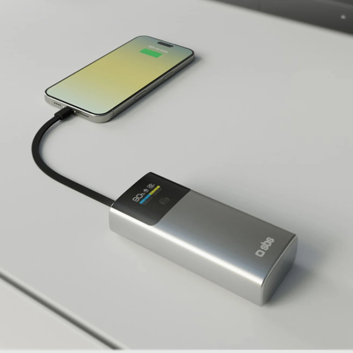 SBS - SBS Powerbank 10000mAh 20W PD Och USB-C Kabel med LCD - Grå