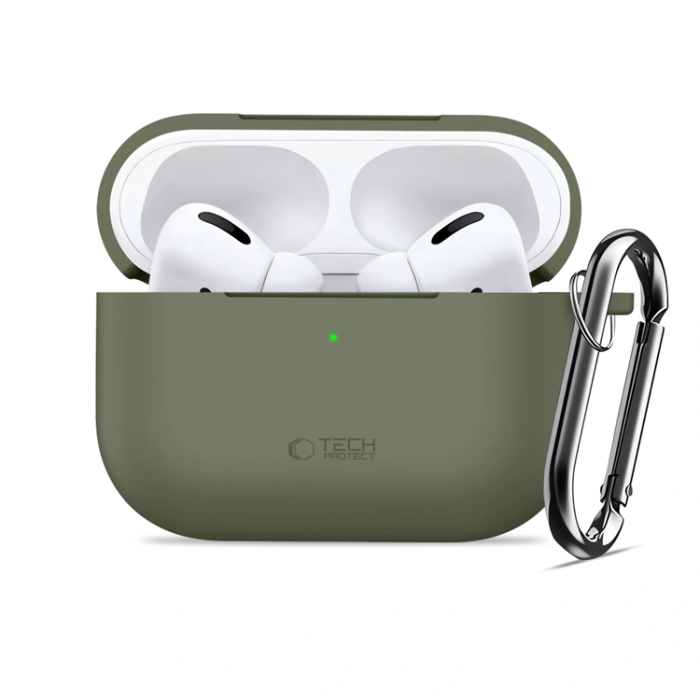 Tech-Protect - Tech-Protect Apple Airpods Pro 3 Skal Silikon Hook - Olive Grön