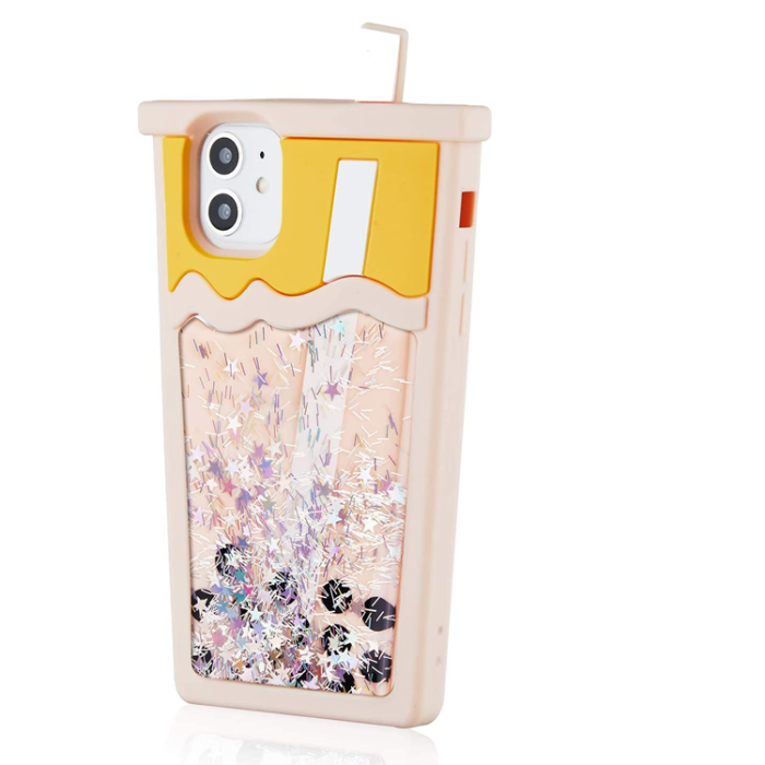 OEM - iPhone 11/XR Mobilskal Boba Milk Tea Glitter - Rosa