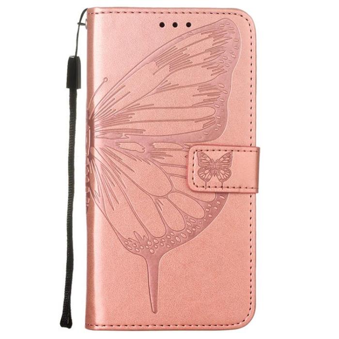 OEM - Butterfly Flower Imprinted Plånboksfodral Xiaomi 12 Pro - Rosa Guld