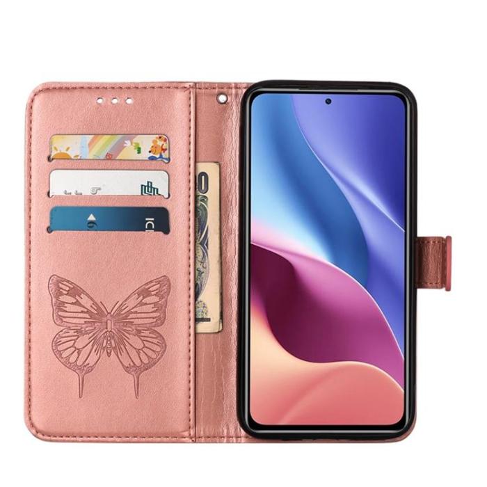 OEM - Butterfly Flower Imprinted Plånboksfodral Xiaomi 12 Pro - Rosa Guld