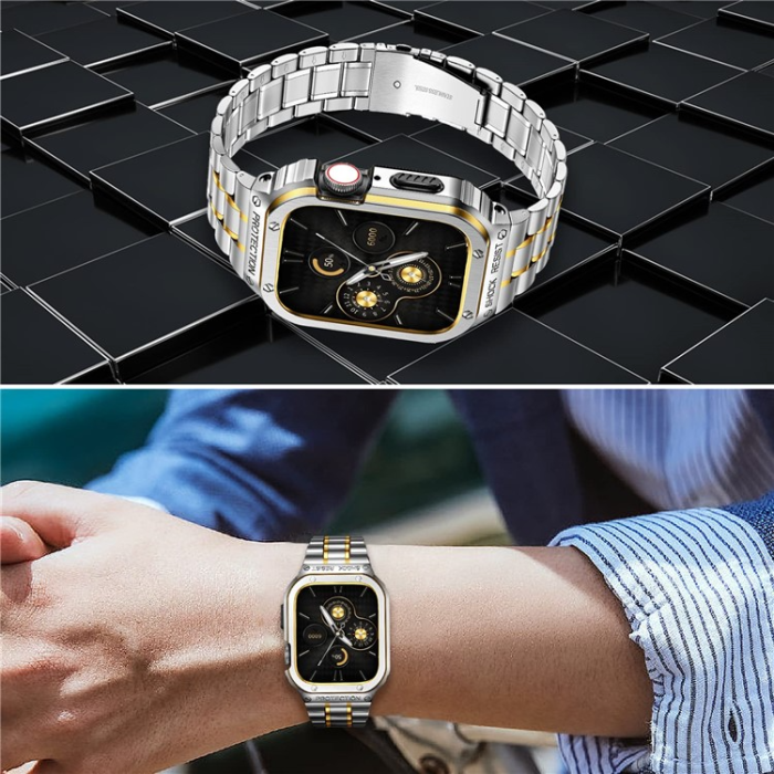 A-One Brand - Apple Watch 6/5/4/SE (44mm) Armband Metall - Silver/Guld