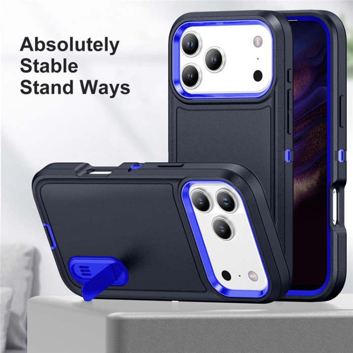 A-One Brand - iPhone 17 Pro Max Mobilskal Kickstand Silikon - Mörkblå/Sapphire
