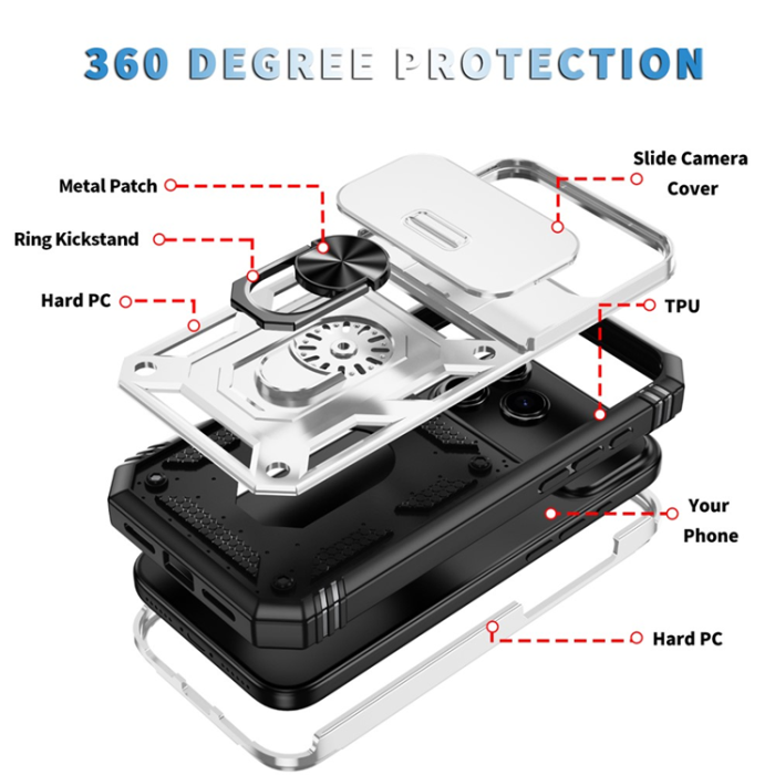 A-One Brand - iPhone 17 Pro Mobilskal Slide Camshield Kickstand - Vit