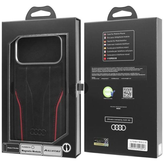 Audi - Audi iPhone 17 Pro Max Mobilskal MagSafe Äkta läder R8 - Svart-Röd