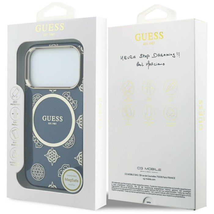 Guess - Guess Mobilskal För iPhone 17 Pro MagSafe IML Peony Dot - Blå