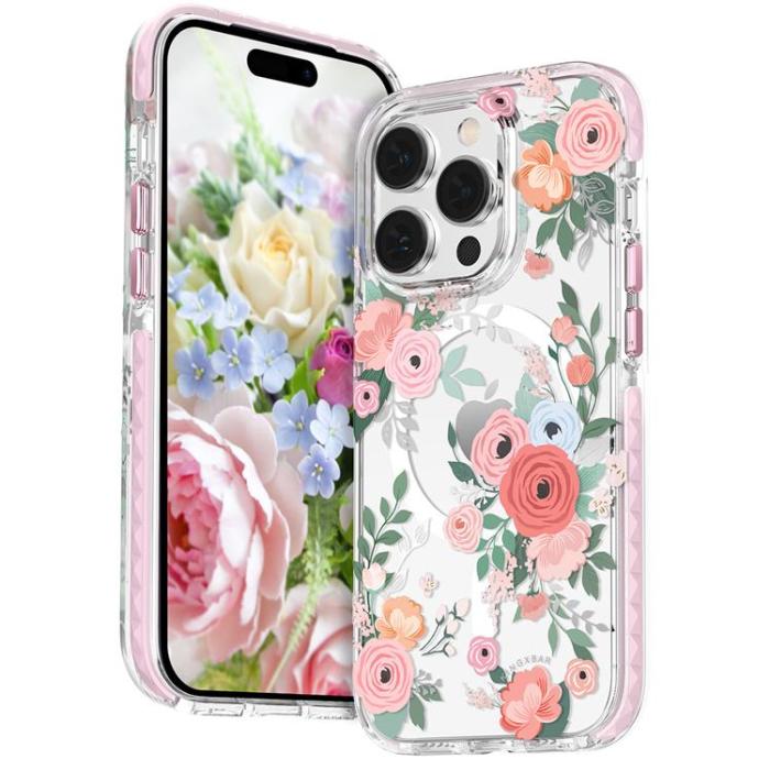 Kingxbar - Kingxbar iPhone 14 Skal Magsafe Flora - Rosa